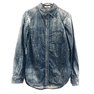 Paige Women's Size XSmall Denim Button Down Shirt In Madeline Paint Distress